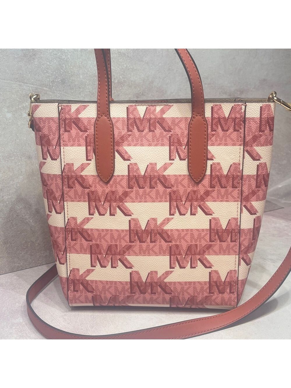 Michael Kors Sinclair Logo Shopper Tote & Matching Wallet Cinnamon Pink Cream - Picture 4 of 11